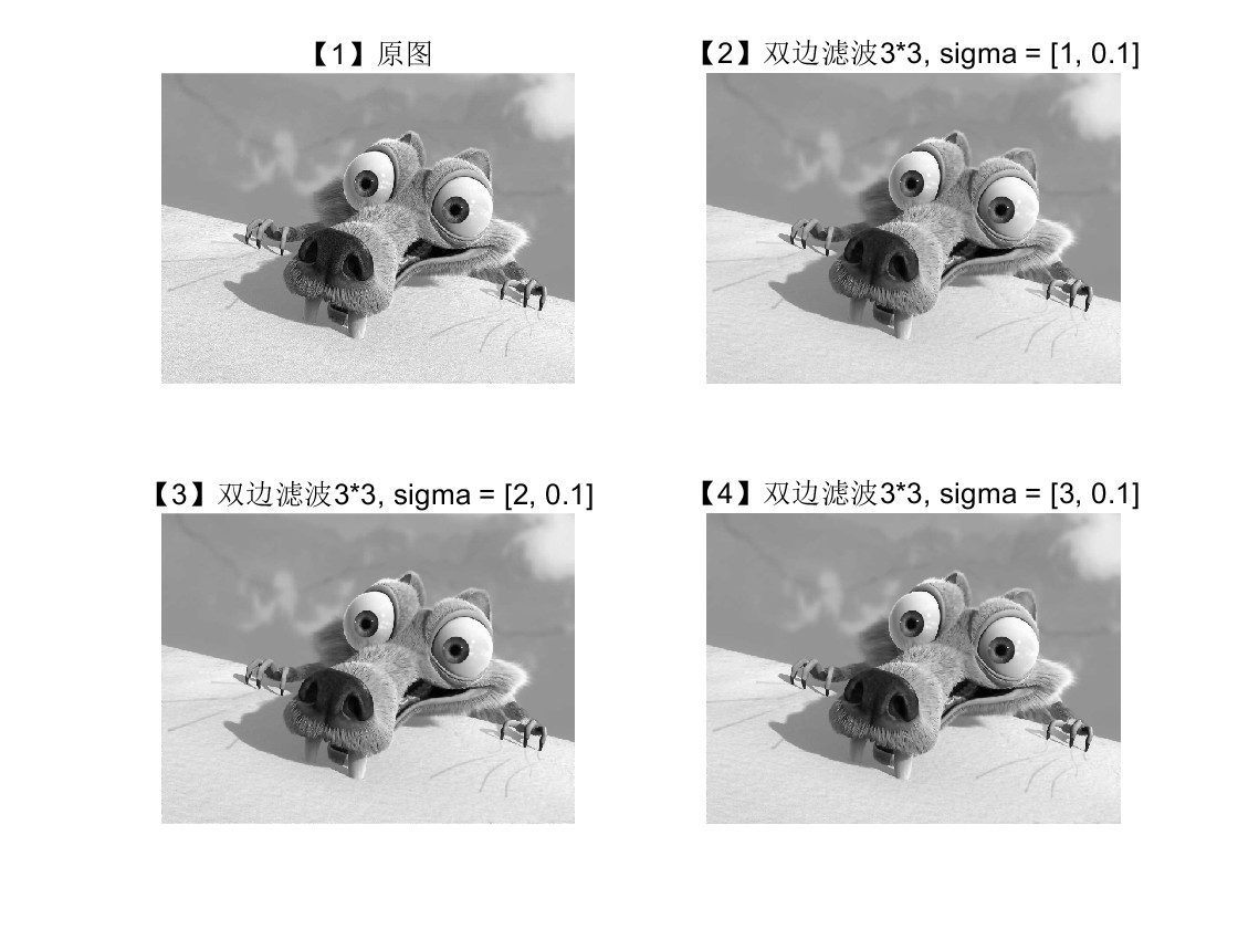 不同sigma_d下双边滤波的效果对比（MATLAB仿真）